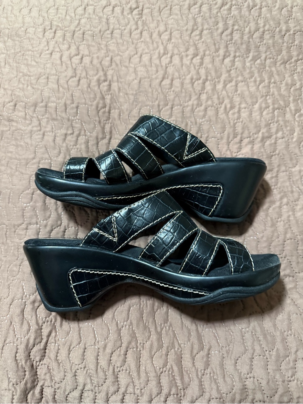 2 for $15..Black & Brown Croc-Texture Wedge Slide Sandals - Women